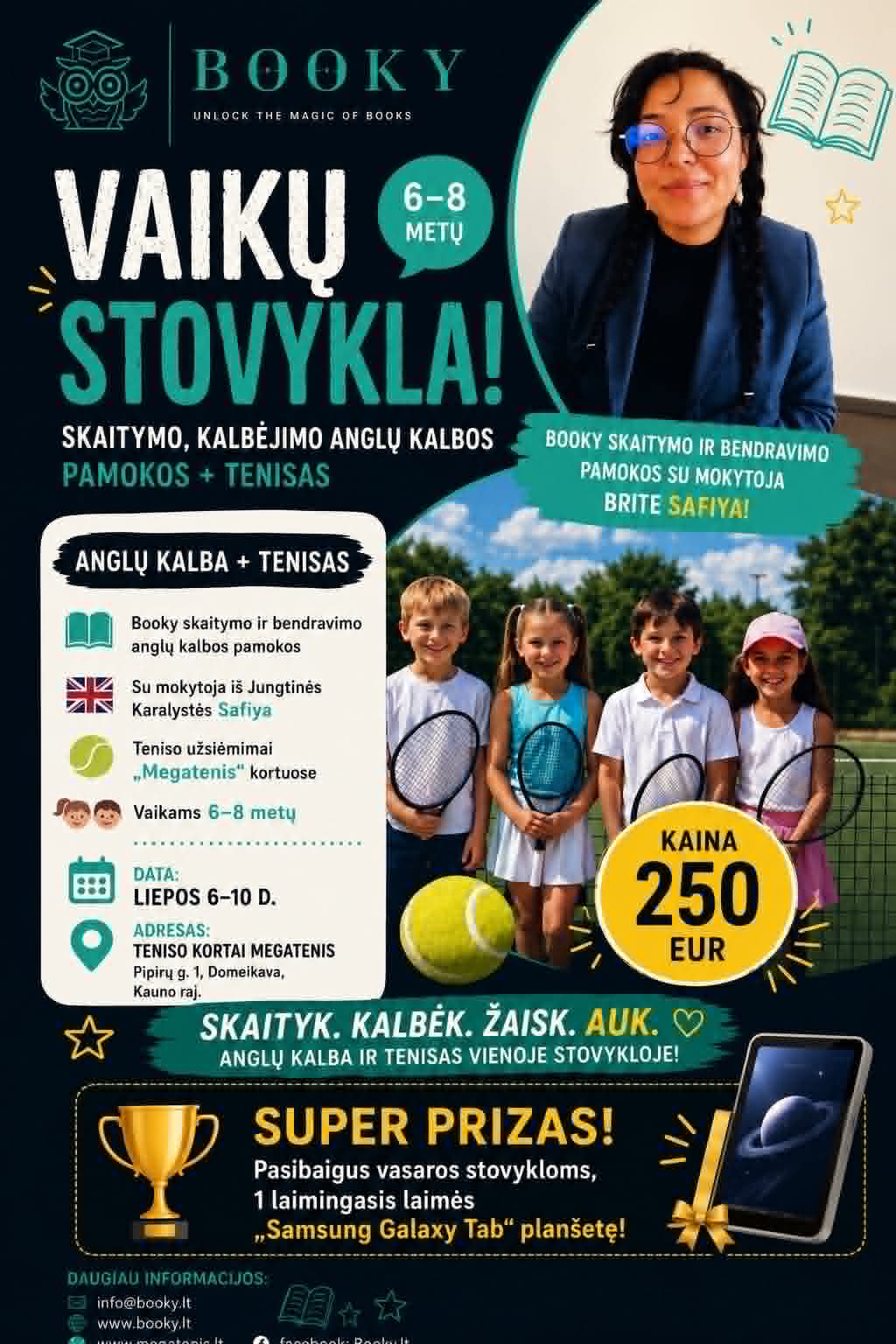 Booky vaikų vasaros stovyklos plakatas